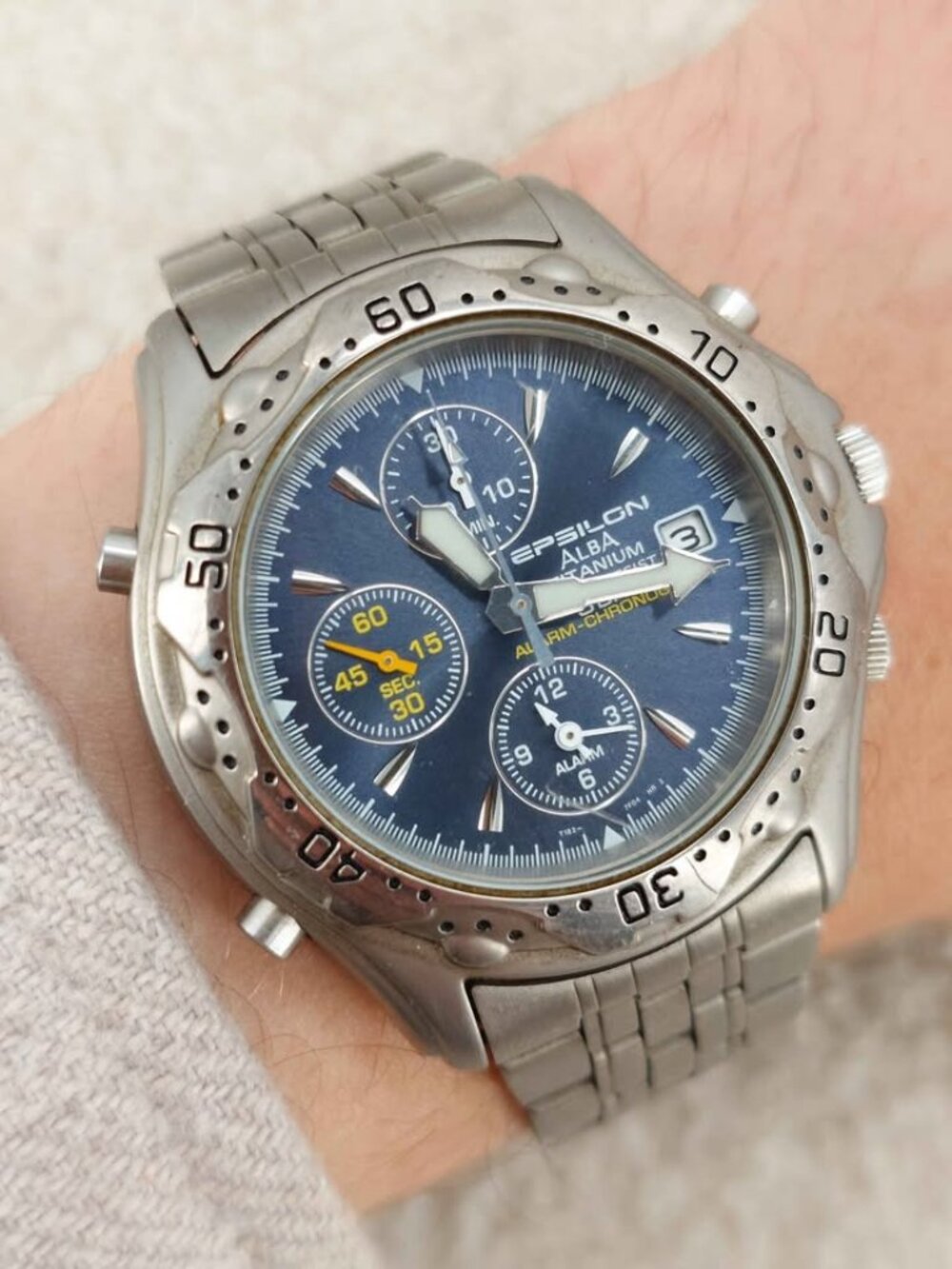 Seiko Alba Epsilon Mens Chrono Watch Y182 Titanium 39mm JDM New Battery